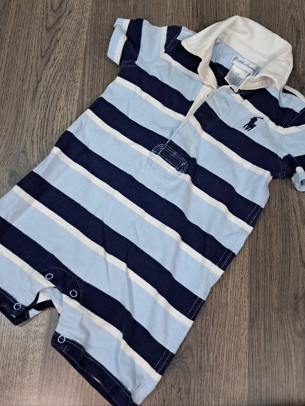Polo Ralph Lauren Baby Boys Blue Stripe Polo Shirt Romper Size 6 Months